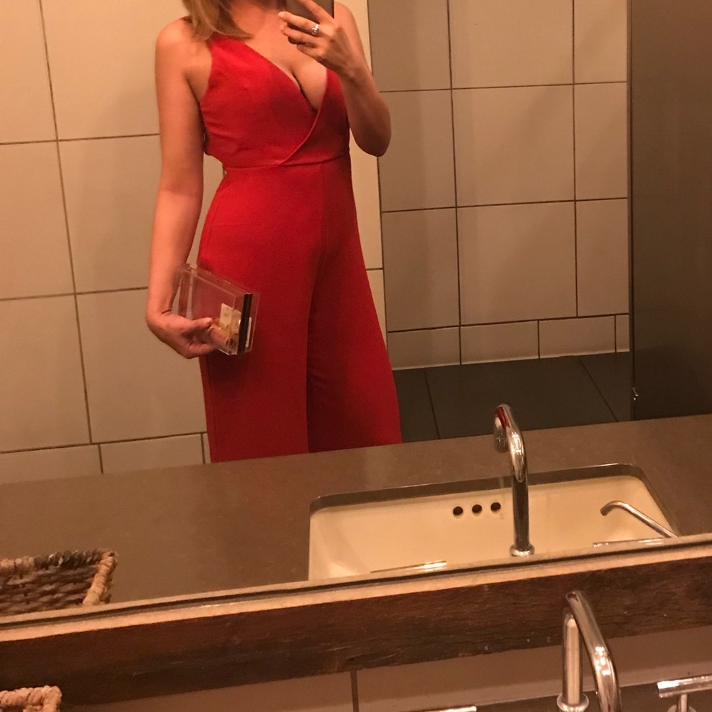 Red open back jumpsuit